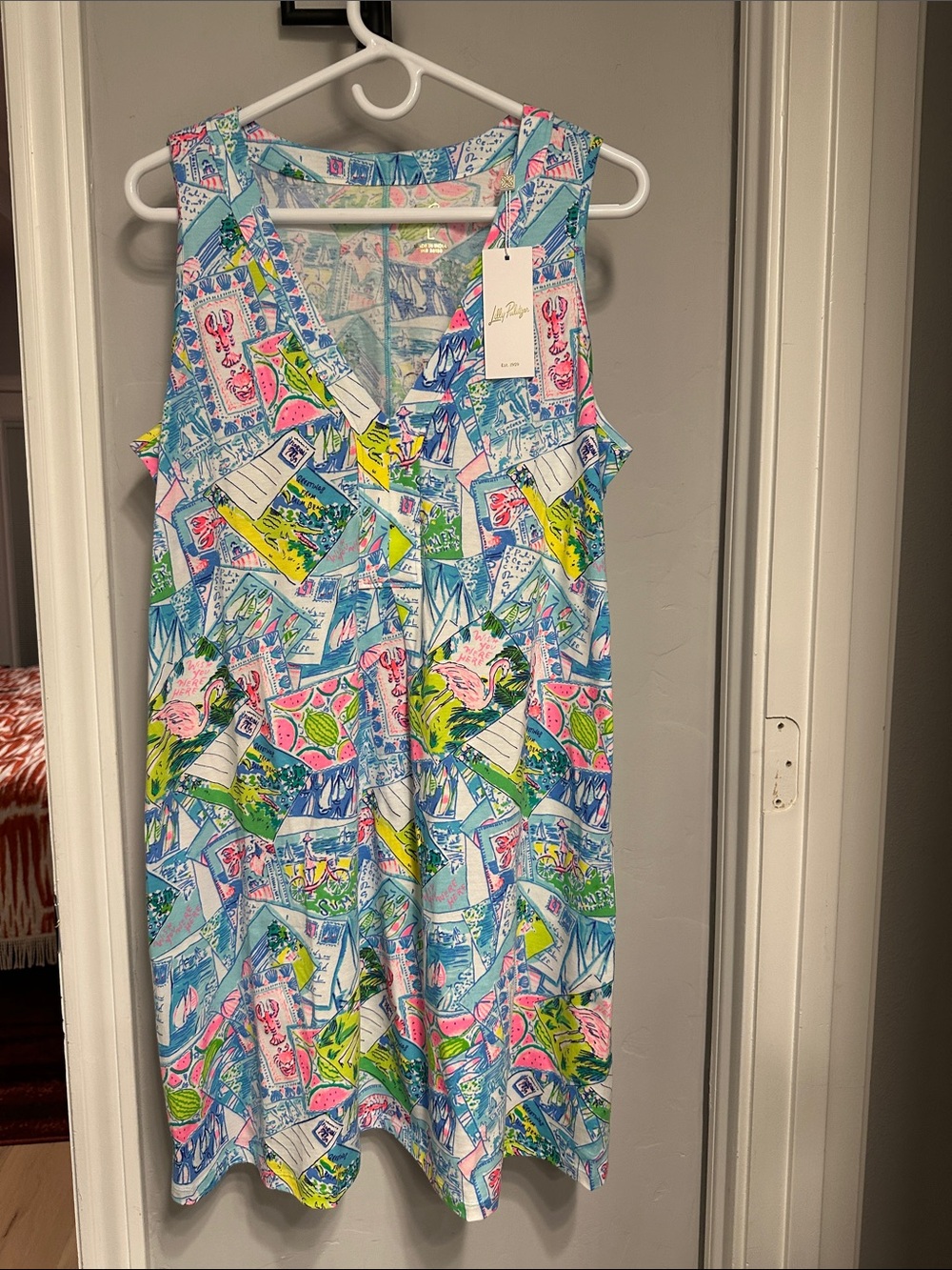 Lilly Pulitzer Sleeveless V-Neck Shift Dress in Light Blue, Pink, Green